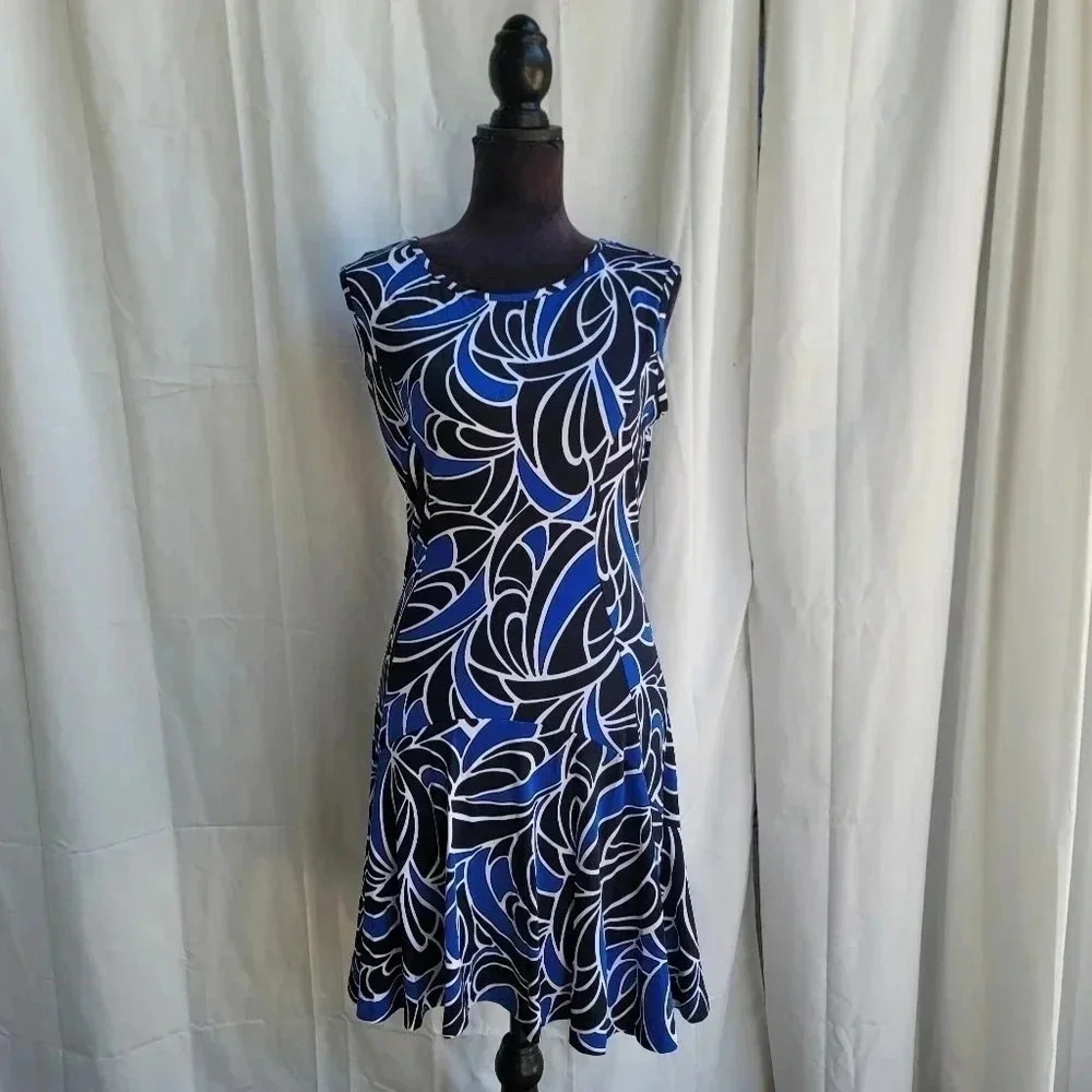 Michael Kors Blue Abstract Womens Sleeveless Casual Sheath Dress Soft Stretch S